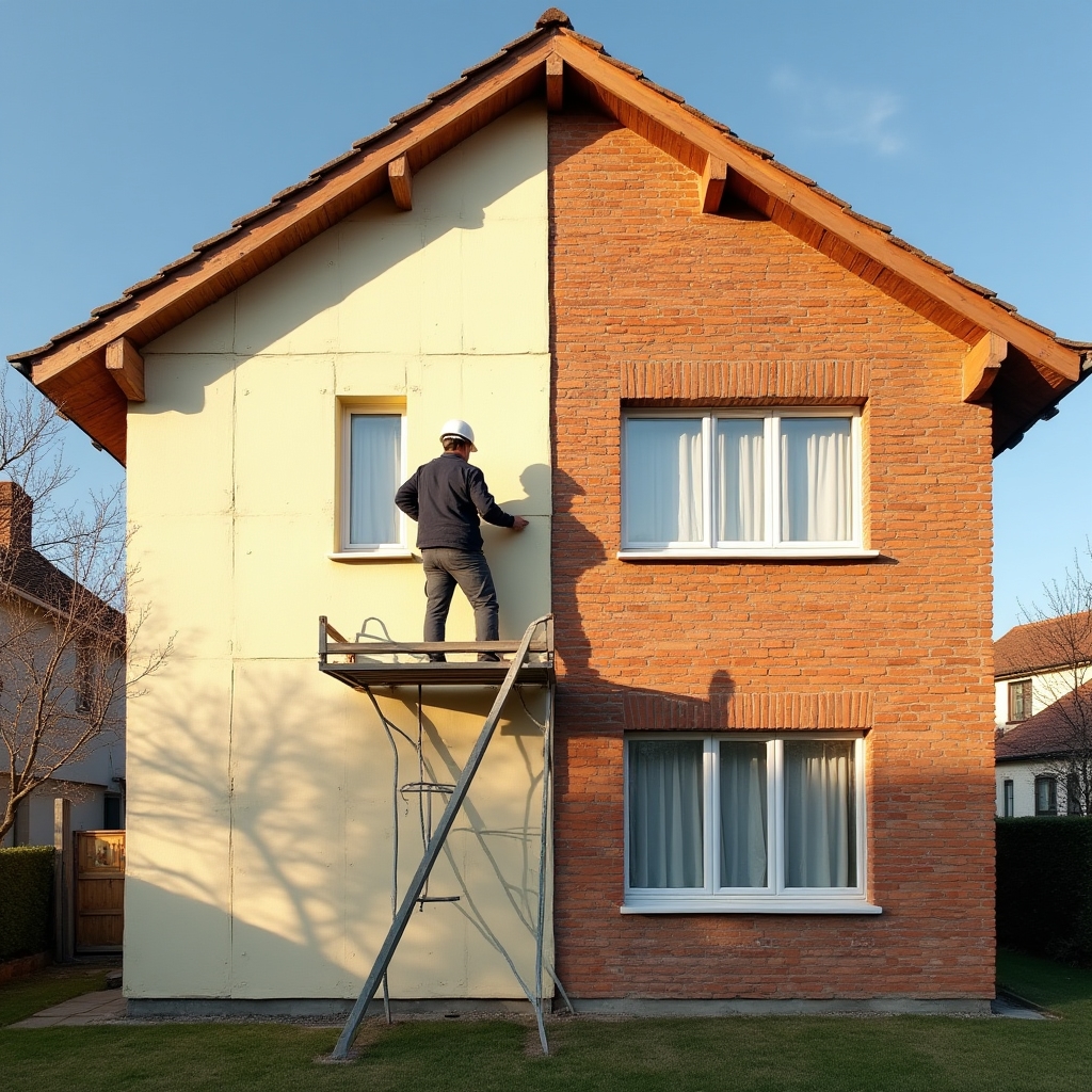 Zateplování fasády rodinného domu během renovace